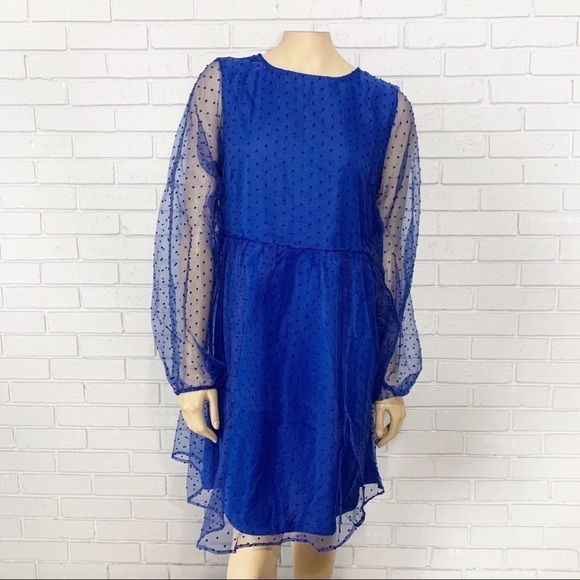 Vila Women’s Mazarine Blue Sheer Spot Smock Dress - Picture 1 of 16
